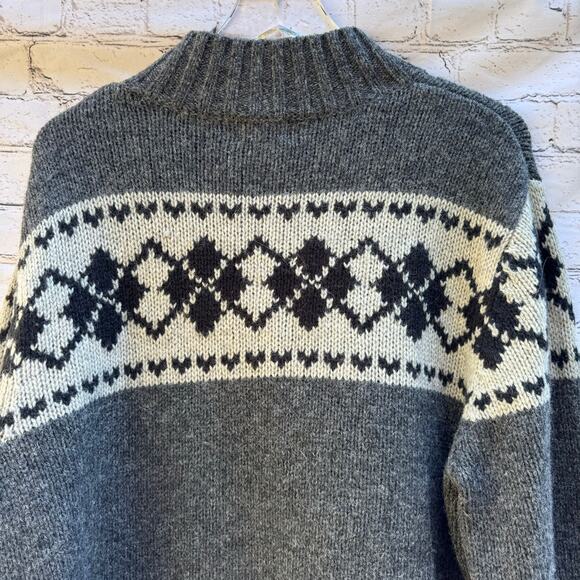 LL Bean Sweater Pullover 1/4 Zip 100% Shetland Wool XL Fair Isle Winter Warm - Picture 5 of 8